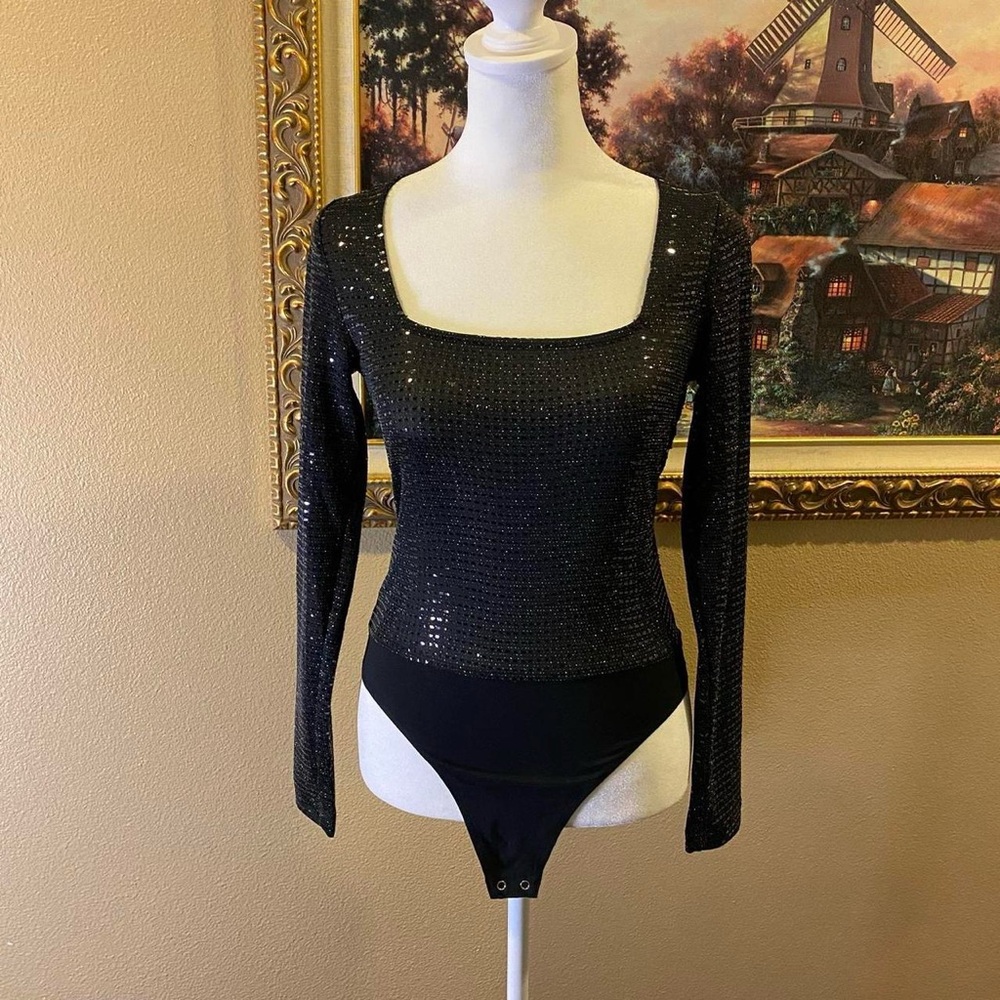 Y2K Guess Black Sequin Fitted Bodysuit